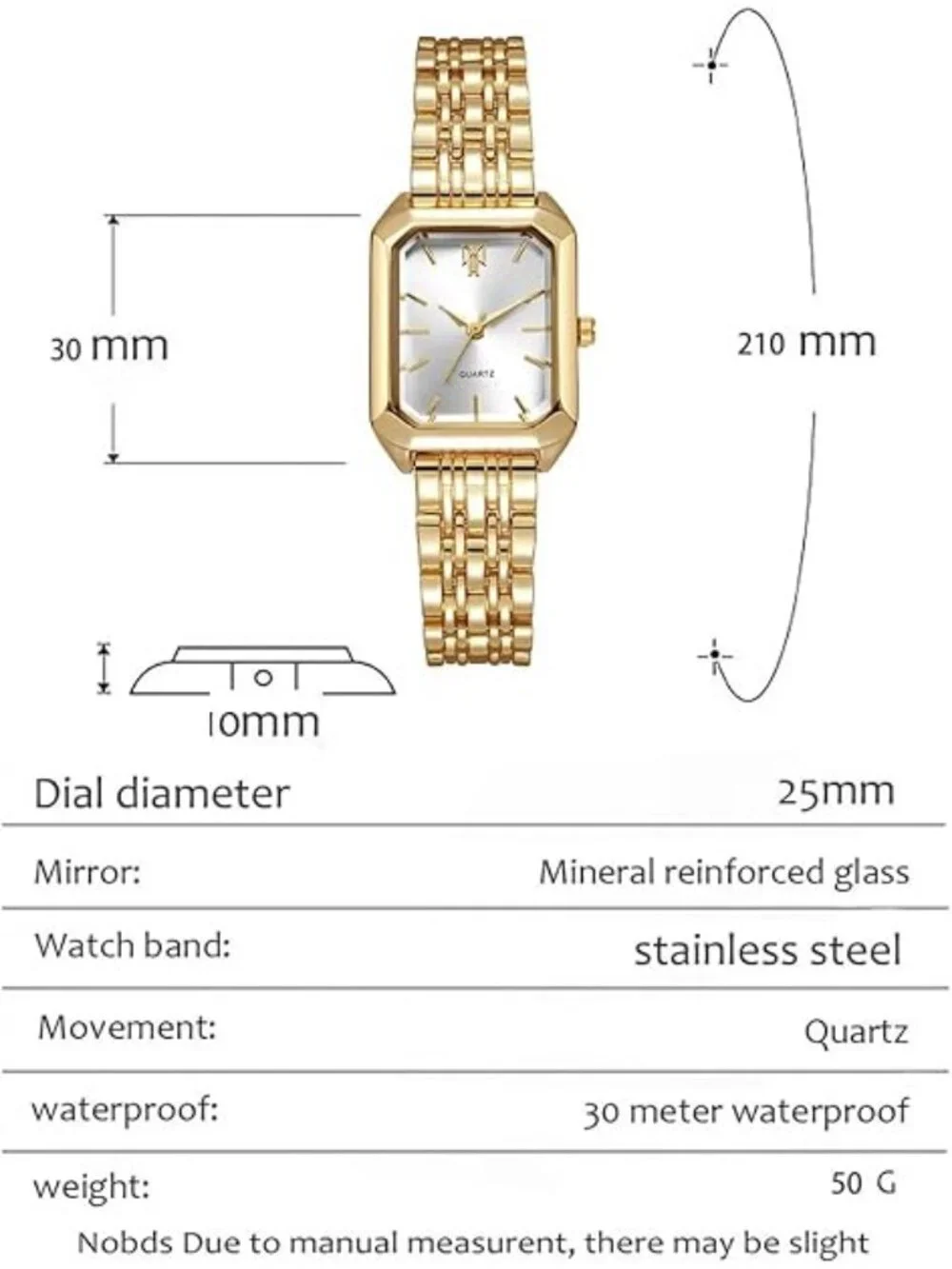 Women’s Square Quartz Watch Steel Strap Casual Fashion Wristwatch